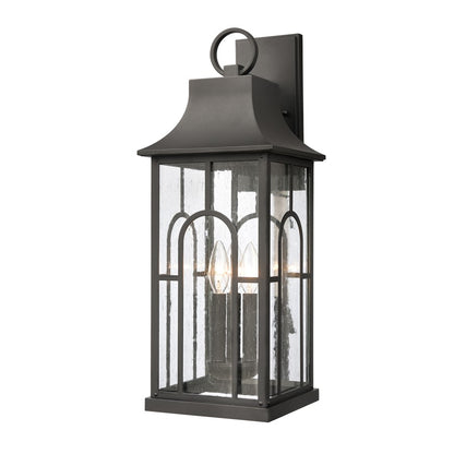Atlas Lighting Triumph 23in 3-Light Outdoor Wall Sconce | Traditional Textured Black and Clear Seeded Glass | Porch & Entryway | Model OL11231-BK