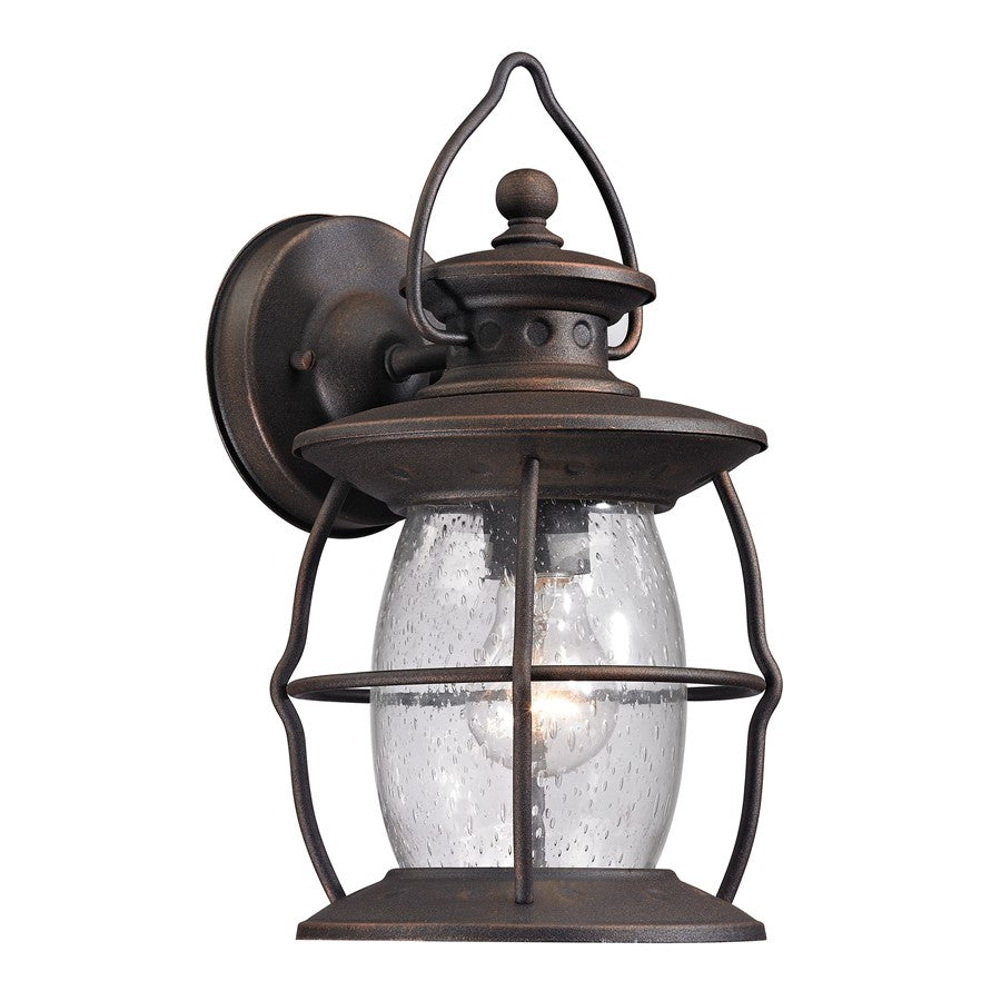 Atlas Lighting Village Lantern 13in 1-Light Outdoor Wall Sconce | Traditional Weathered Bronze and Clear Seeded Glass | Porch | Model OL11232-BZ