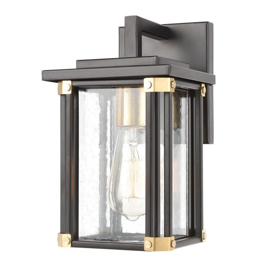 Atlas Lighting Vincentown 11in 1-Light Outdoor Sconce | Transitional Matte Black and Brushed Brass with Clear Seeded Glass | Model OL11235-BK