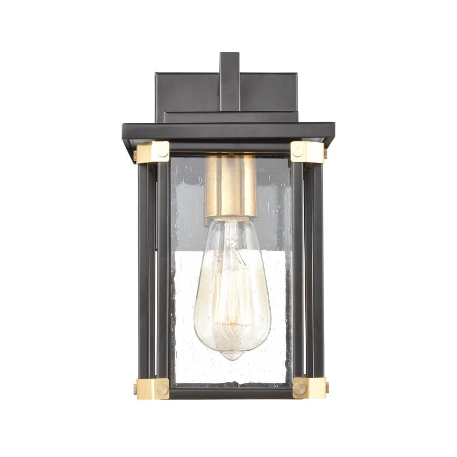 Atlas Lighting Vincentown 11in 1-Light Outdoor Sconce | Transitional Matte Black and Brushed Brass with Clear Seeded Glass | Model OL11235-BK