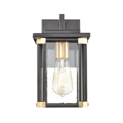 Atlas Lighting Vincentown 11in 1-Light Outdoor Sconce | Transitional Matte Black and Brushed Brass with Clear Seeded Glass | Model OL11235-BK