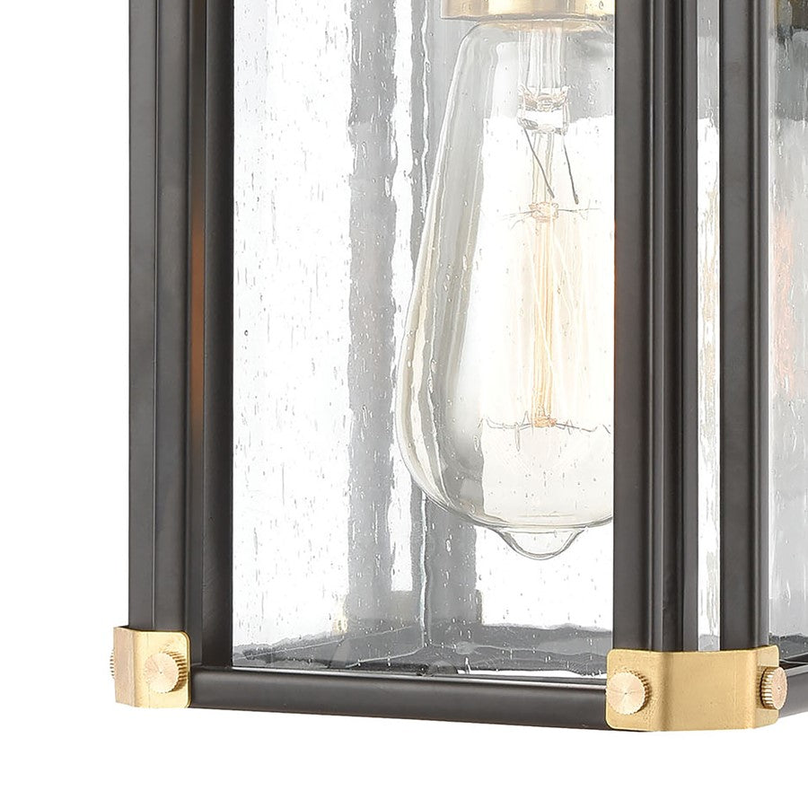 Atlas Lighting Vincentown 11in 1-Light Outdoor Sconce | Transitional Matte Black and Brushed Brass with Clear Seeded Glass | Model OL11235-BK