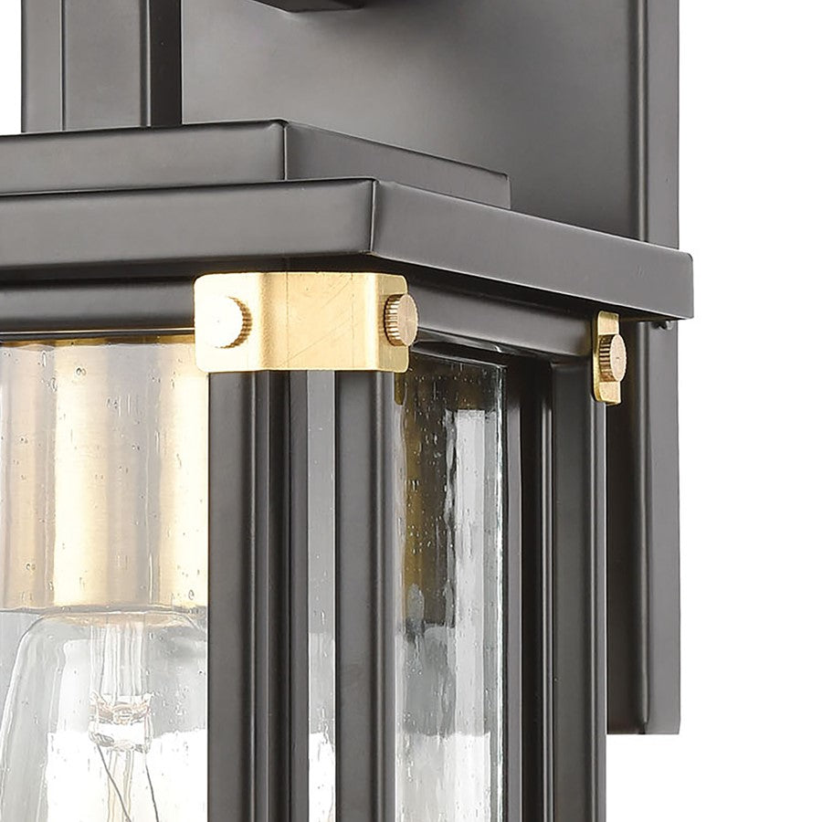 Atlas Lighting Vincentown 11in 1-Light Outdoor Sconce | Transitional Matte Black and Brushed Brass with Clear Seeded Glass | Model OL11235-BK