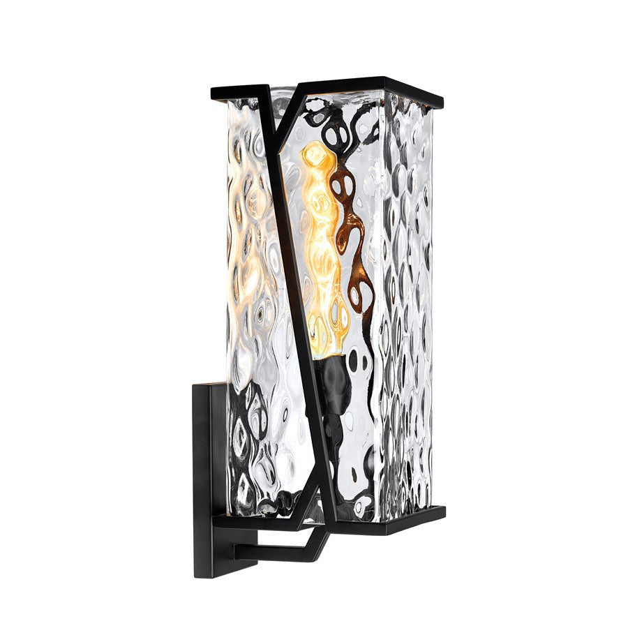 Atlas Lighting Waterfall 18in 1-Light Outdoor Sconce | Contemporary Matte Black and Clear Wavy Glass | Porch & Entryway | Model OL11237-BK