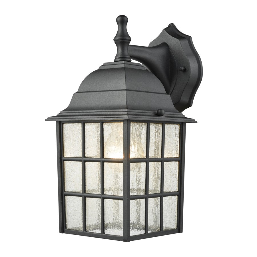 Atlas Lighting Whitby 12in 1-Light Outdoor Sconce | Traditional Satin Black and Clear Seeded Glass | Entryway & Porch | 100W A19 | Model OL11240-BK
