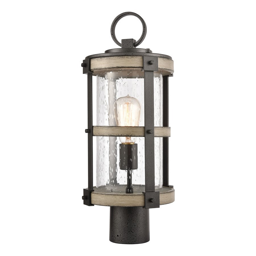 Atlas Lighting Annenberg 19in 1-Light Outdoor Post Light | Farmhouse Anvil Iron and Distressed Antique Graywood with Clear Seeded | Model OL11242-GY