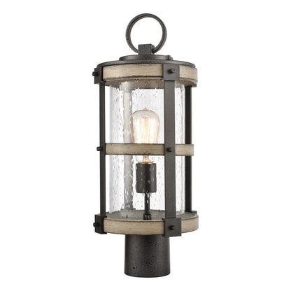 Atlas Lighting Annenberg 19in 1-Light Outdoor Post Light | Farmhouse Anvil Iron and Distressed Antique Graywood with Clear Seeded | Model OL11242-GY