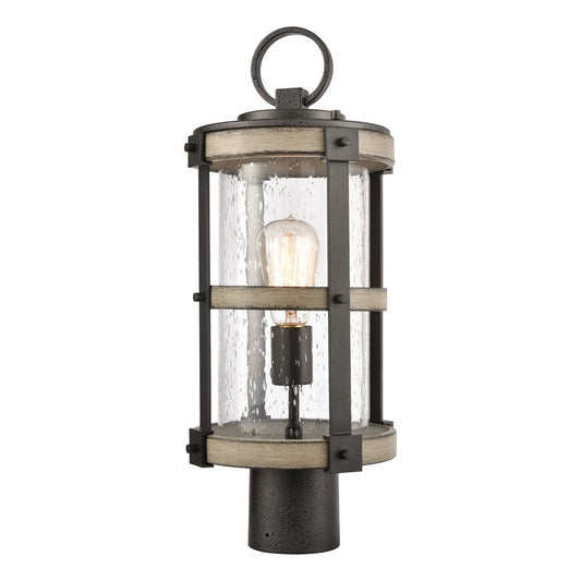 Atlas Lighting Annenberg 19in 1-Light Outdoor Post Light | Farmhouse Anvil Iron and Distressed Antique Graywood with Clear Seeded | Model OL11242-GY