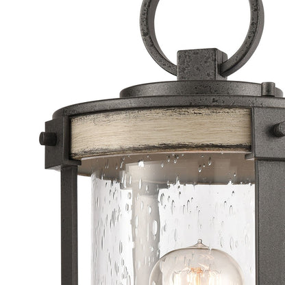 Atlas Lighting Annenberg 19in 1-Light Outdoor Post Light | Farmhouse Anvil Iron and Distressed Antique Graywood with Clear Seeded | Model OL11242-GY