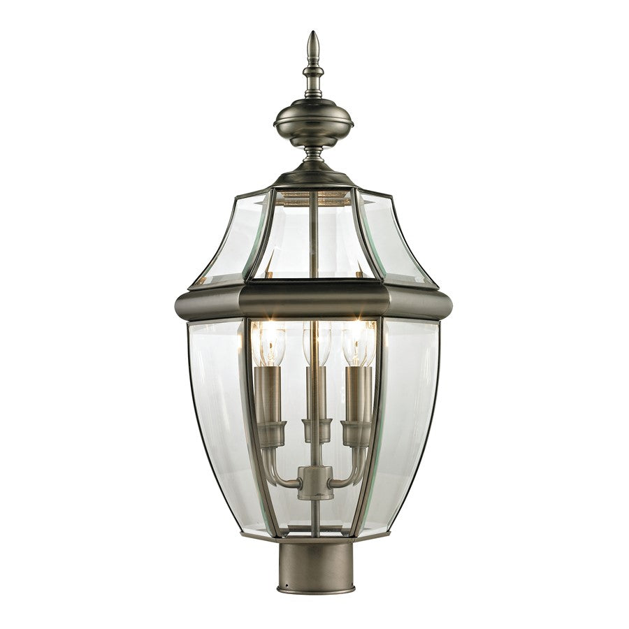 Atlas Lighting Ashford 23in 3-Light Outdoor Post Light | Traditional Antique Nickel and Clear Glass | Driveway & Garden | Model OL11244-NK