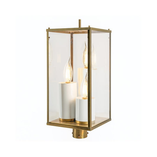 Atlas Lighting Back Bay 3-Light Outdoor Post Light | Transitional Aged Brass and Clear Glass | Driveway & Walkway | Model OL11246-BS