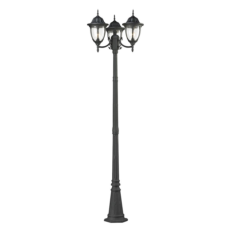 Atlas Lighting Central Square 91in 3-Light Outdoor Post Light | Traditional Textured Matte Black and Clear Glass | Entryway | Model OL11250-BK