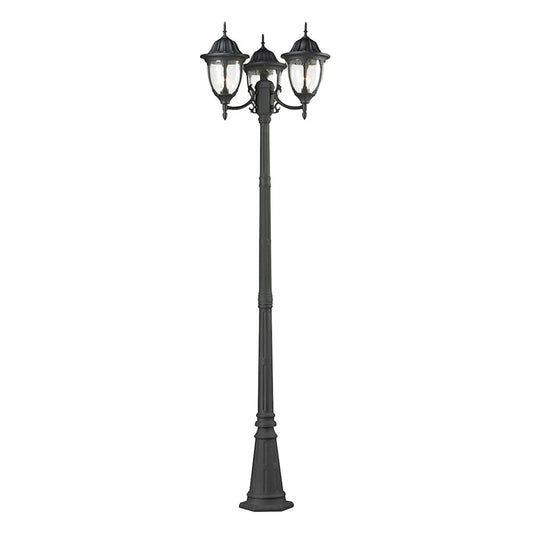 Atlas Lighting Central Square 91in 3-Light Outdoor Post Light | Traditional Textured Matte Black and Clear Glass | Entryway | Model OL11250-BK