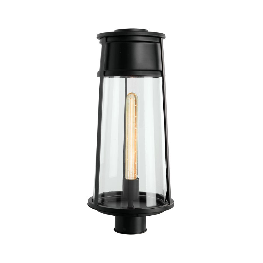 Atlas Lighting Cone 19in 1-Light Outdoor Post Light | Transitional Matte Black and Clear Glass | Entryway & Walkway | 8 x 8 x 19 in | Model OL11253-BK