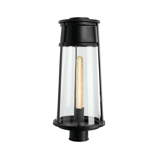 Atlas Lighting Cone 19in 1-Light Outdoor Post Light | Transitional Matte Black and Clear Glass | Entryway & Walkway | 8 x 8 x 19 in | Model OL11253-BK