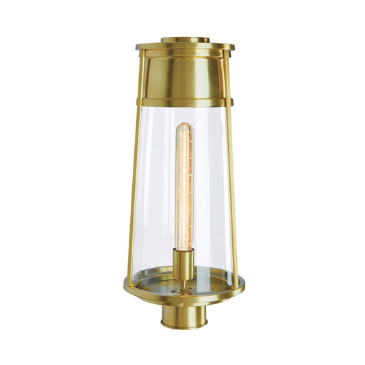 Atlas Lighting Cone 19in 1-Light Outdoor Post Light | Transitional Satin Brass and Clear Glass | Entryway & Walkway | 8 x 8 x 19 in | Model OL11253-BS