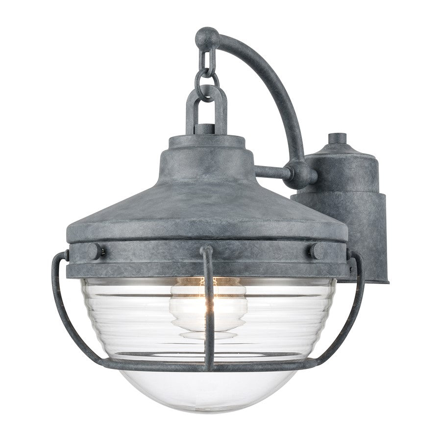 Atlas Lighting Eastport 13in 1-Light Post Light | Nautical Aged Zinc and Clear Ribbed Glass | Driveway & Garden | 13 x 9 x 12 in | Model OL11257-GY