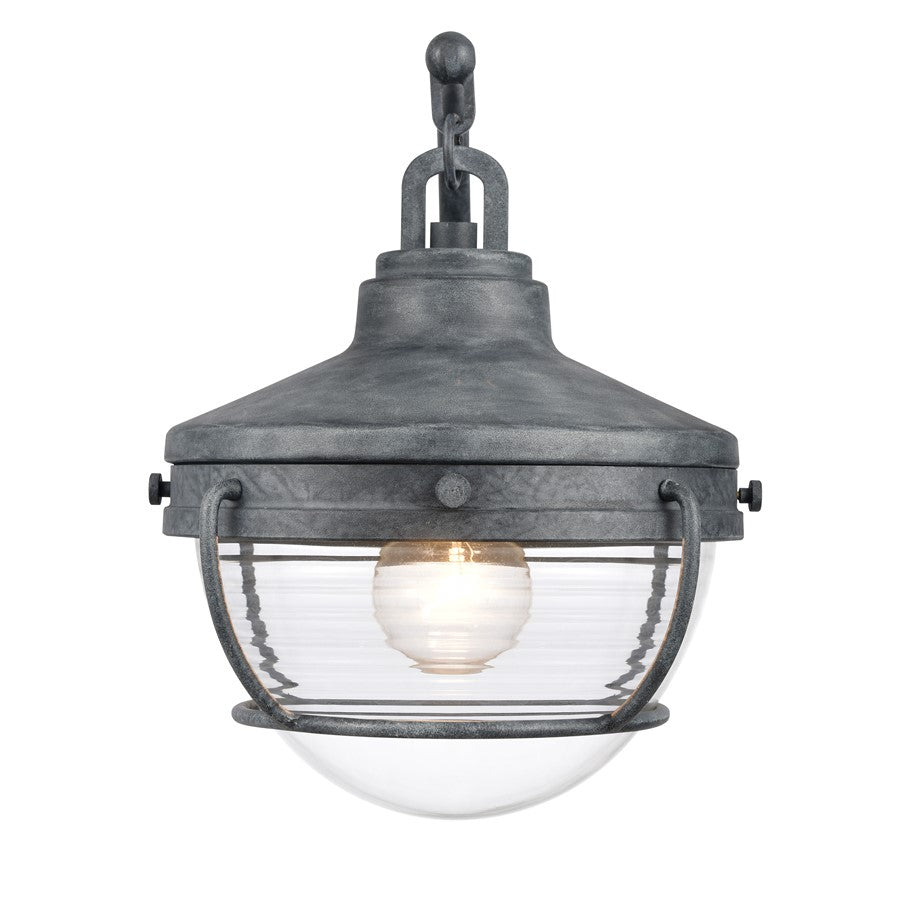 Atlas Lighting Eastport 13in 1-Light Post Light | Nautical Aged Zinc and Clear Ribbed Glass | Driveway & Garden | 13 x 9 x 12 in | Model OL11257-GY