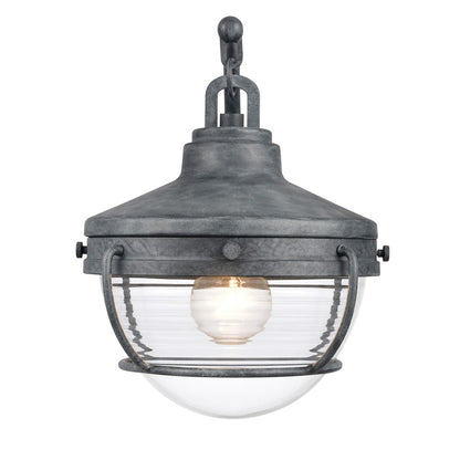 Atlas Lighting Eastport 13in 1-Light Post Light | Nautical Aged Zinc and Clear Ribbed Glass | Driveway & Garden | 13 x 9 x 12 in | Model OL11257-GY