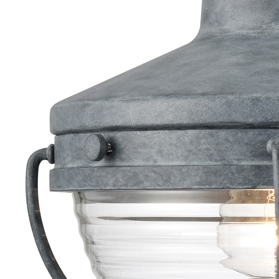 Atlas Lighting Eastport 13in 1-Light Post Light | Nautical Aged Zinc and Clear Ribbed Glass | Driveway & Garden | 13 x 9 x 12 in | Model OL11257-GY