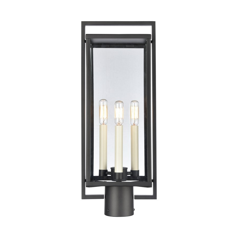 Atlas Gladwyn 21.5in 3-Light Outdoor Post Light | Transitional Matte Black Metal and Clear Glass | Driveway & Entryway | Model OL11262-BK
