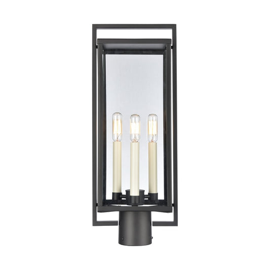 Atlas Gladwyn 21.5in 3-Light Outdoor Post Light | Transitional Matte Black Metal and Clear Glass | Driveway & Entryway | Model OL11262-BK