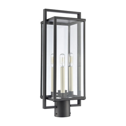 Atlas Gladwyn 21.5in 3-Light Outdoor Post Light | Transitional Matte Black Metal and Clear Glass | Driveway & Entryway | Model OL11262-BK