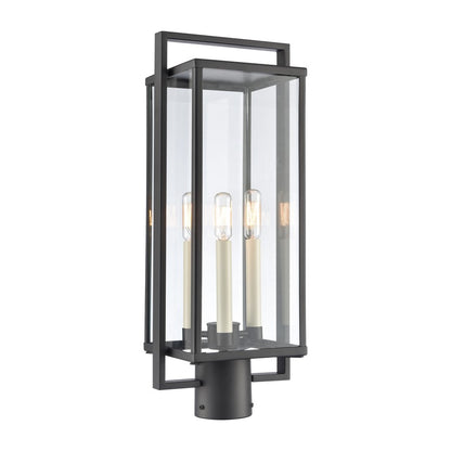 Atlas Gladwyn 21.5in 3-Light Outdoor Post Light | Transitional Matte Black Metal and Clear Glass | Driveway & Entryway | Model OL11262-BK