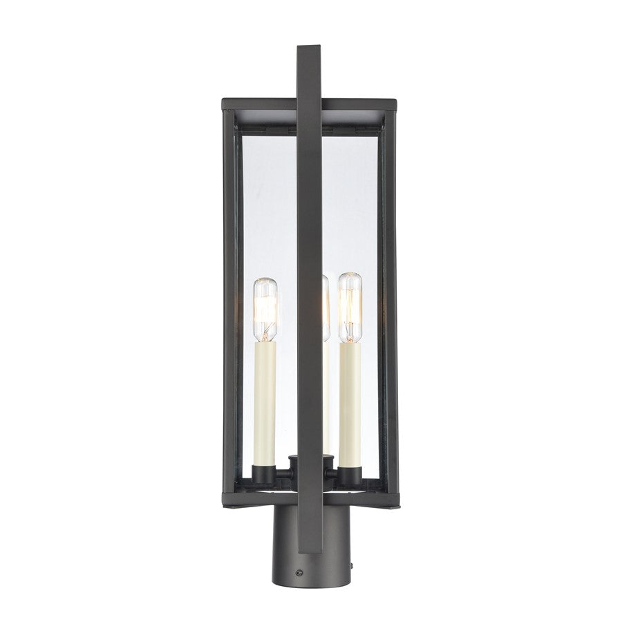 Atlas Gladwyn 21.5in 3-Light Outdoor Post Light | Transitional Matte Black Metal and Clear Glass | Driveway & Entryway | Model OL11262-BK