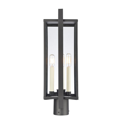 Atlas Gladwyn 21.5in 3-Light Outdoor Post Light | Transitional Matte Black Metal and Clear Glass | Driveway & Entryway | Model OL11262-BK