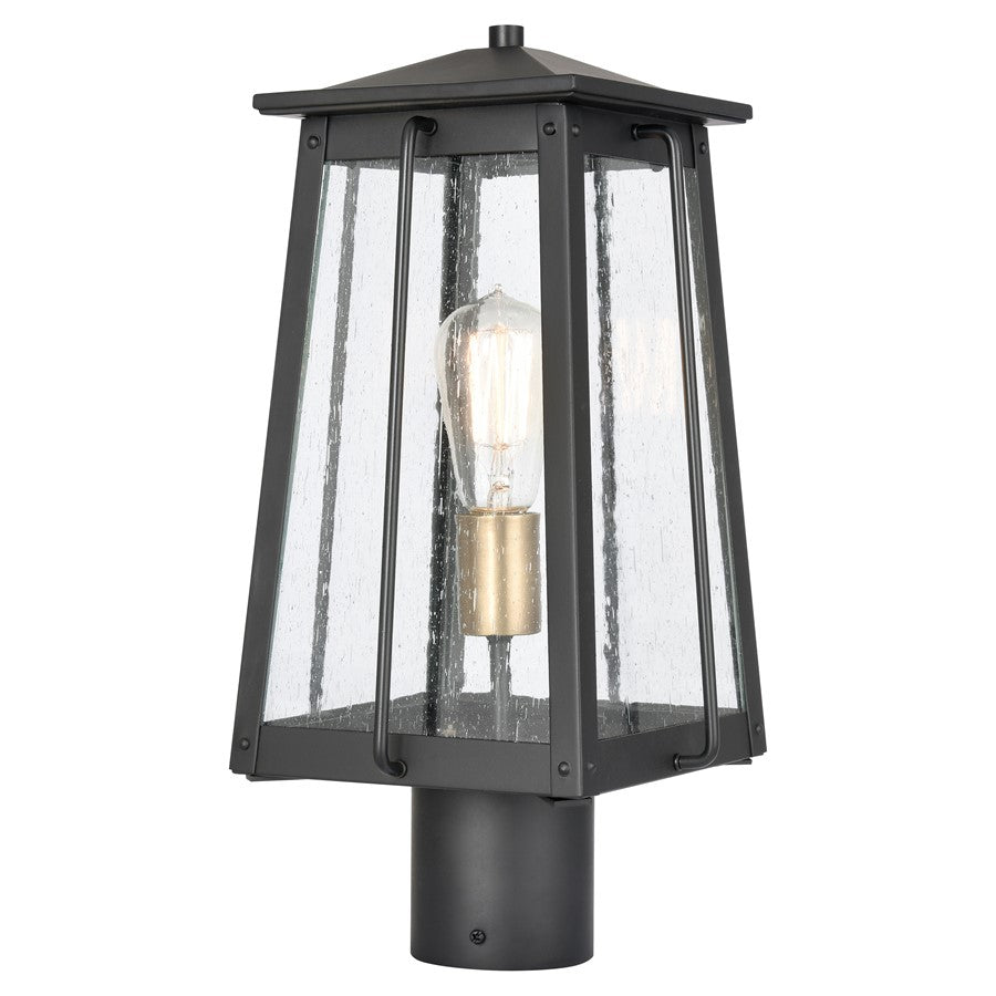 Atlas Lighting Kirkdale 17in 2-Light Outdoor Post Light | Transitional Matte Black and Clear Seeded Glass | Entryway & Garden | Model OL11265-BK