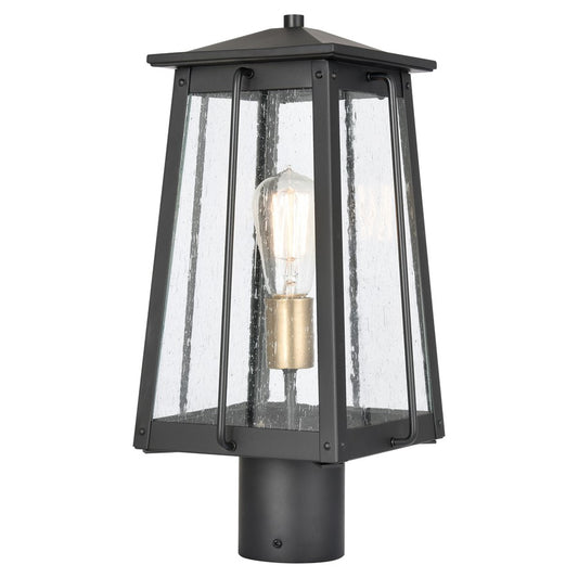 Atlas Lighting Kirkdale 17in 2-Light Outdoor Post Light | Transitional Matte Black and Clear Seeded Glass | Entryway & Garden | Model OL11265-BK
