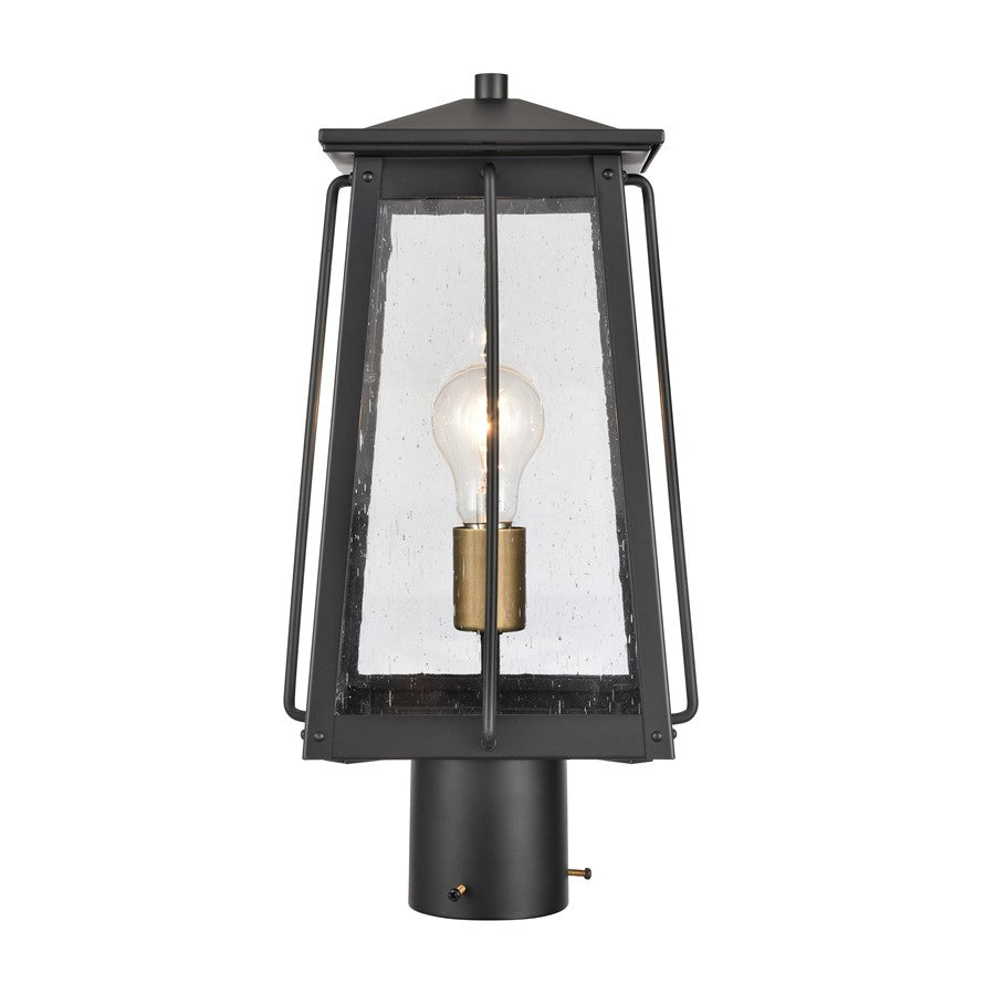Atlas Lighting Kirkdale 17in 2-Light Outdoor Post Light | Transitional Matte Black and Clear Seeded Glass | Entryway & Garden | Model OL11265-BK