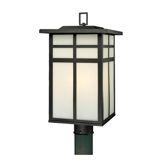 Atlas Lighting Mission 11in 3-Light Outdoor Post Light | Transitional Black and White Glass | Driveway & Entryway | 11 x 11 x 20 in | Model OL11270-BK