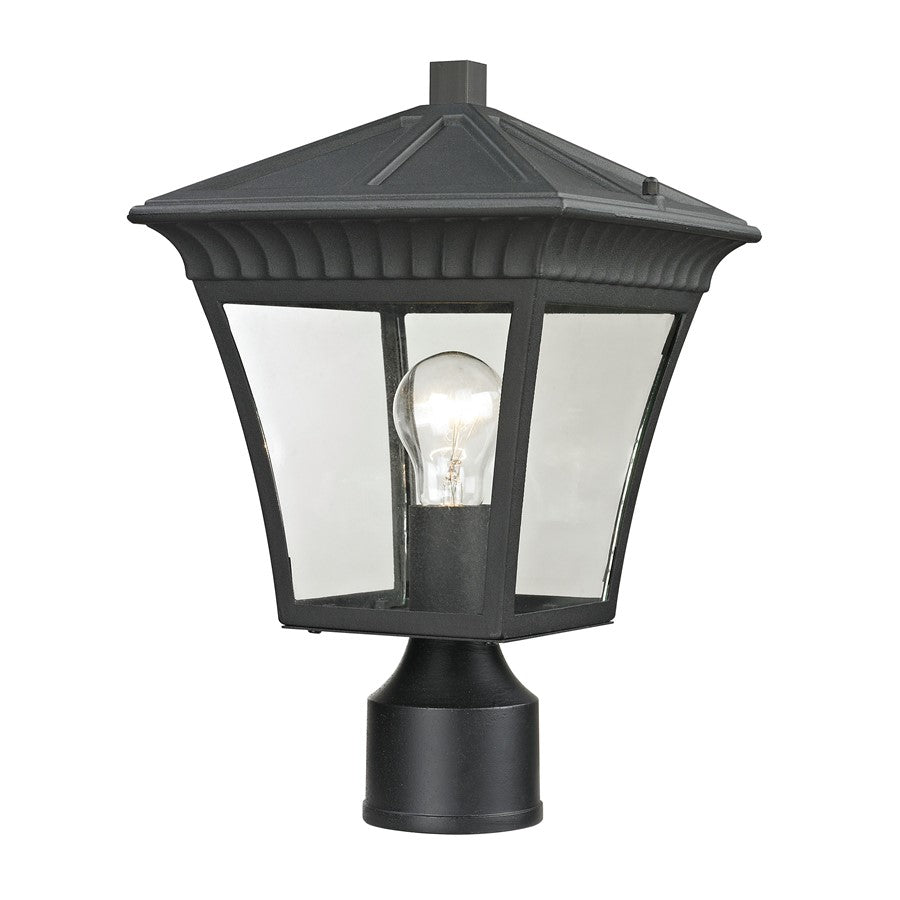 Atlas Lighting Ridgewood 15in 1-Light Outdoor Post Light | Traditional Matte Textured Black and Clear Glass Lantern | Driveway | Model OL11274-BK