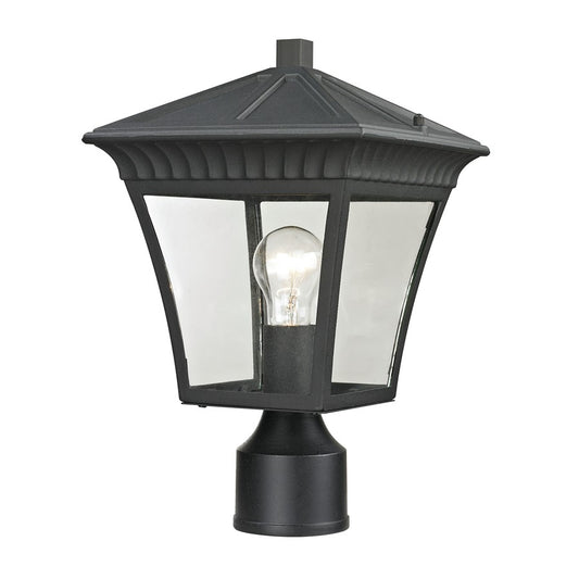 Atlas Lighting Ridgewood 15in 1-Light Outdoor Post Light | Traditional Matte Textured Black and Clear Glass Lantern | Driveway | Model OL11274-BK