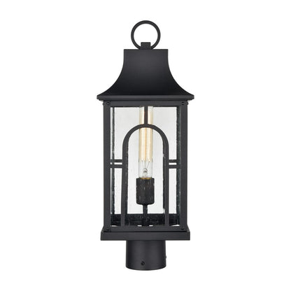 Atlas Lighting Triumph 19.75in 1-Light Outdoor Post Light | Traditional Textured Black and Seeded Glass Lantern | Driveway | Model OL11275-BK