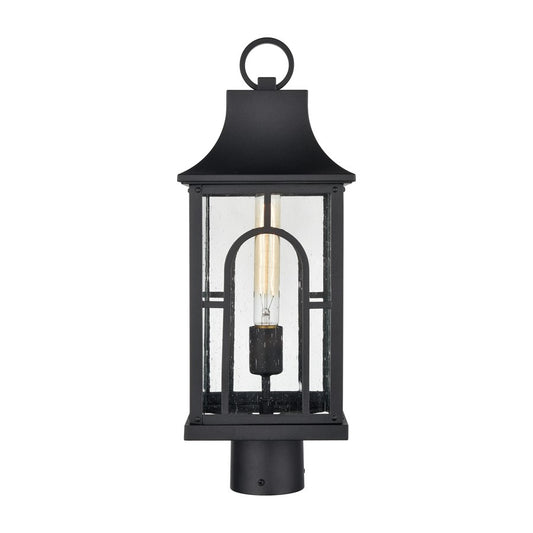 Atlas Lighting Triumph 19.75in 1-Light Outdoor Post Light | Traditional Textured Black and Seeded Glass Lantern | Driveway | Model OL11275-BK