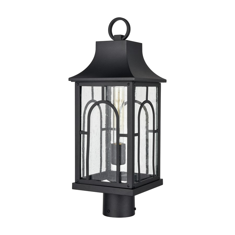 Atlas Lighting Triumph 19.75in 1-Light Outdoor Post Light | Traditional Textured Black and Seeded Glass Lantern | Driveway | Model OL11275-BK
