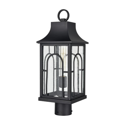 Atlas Lighting Triumph 19.75in 1-Light Outdoor Post Light | Traditional Textured Black and Seeded Glass Lantern | Driveway | Model OL11275-BK