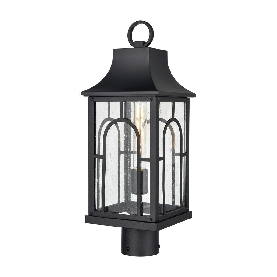 Atlas Lighting Triumph 19.75in 1-Light Outdoor Post Light | Traditional Textured Black and Seeded Glass Lantern | Driveway | Model OL11275-BK