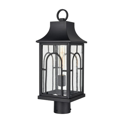 Atlas Lighting Triumph 19.75in 1-Light Outdoor Post Light | Traditional Textured Black and Seeded Glass Lantern | Driveway | Model OL11275-BK