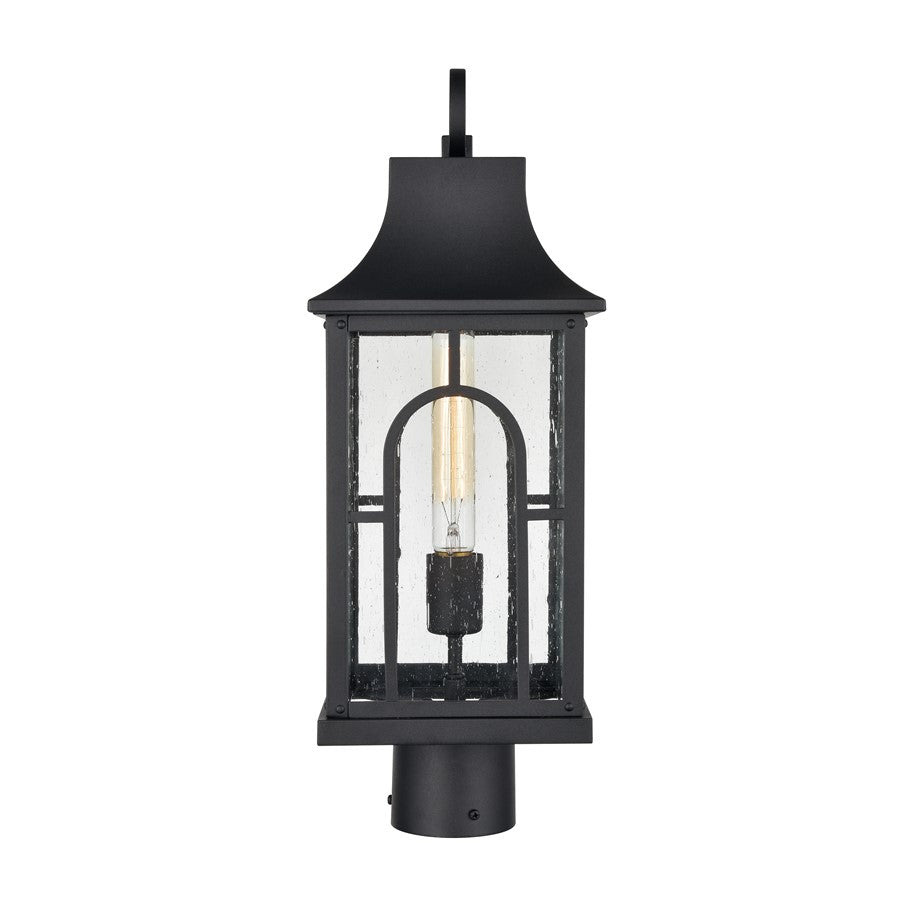 Atlas Lighting Triumph 19.75in 1-Light Outdoor Post Light | Traditional Textured Black and Seeded Glass Lantern | Driveway | Model OL11275-BK