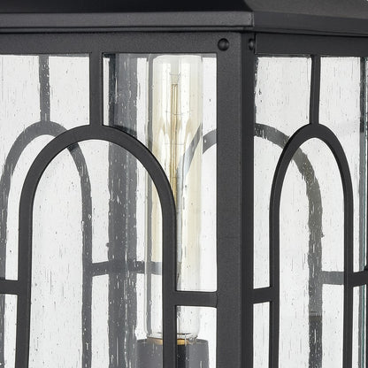 Atlas Lighting Triumph 19.75in 1-Light Outdoor Post Light | Traditional Textured Black and Seeded Glass Lantern | Driveway | Model OL11275-BK