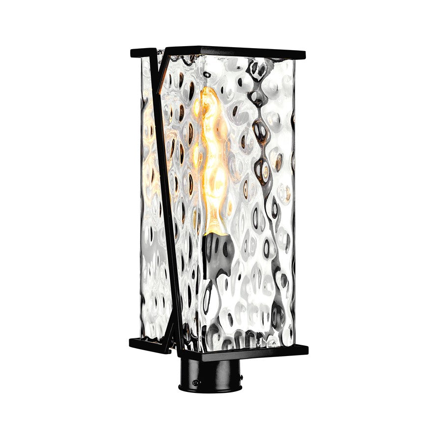Atlas Lighting Waterfall 18in 1-Light Outdoor Post Light | Transitional Matte Black and Wavy Glass Dome | Driveway & Garden Path | Model OL11276-BK