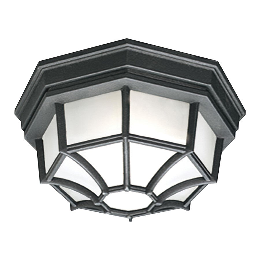 Atlas Lighting Cirque 10.5in 1-Light Outdoor Flush Mount | Transitional Black and White Frosted Glass | Covered Patio & Entryway | Model OL11385-BK