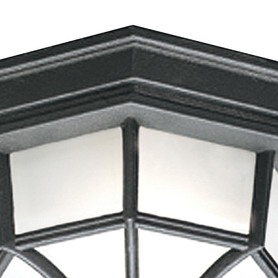 Atlas Lighting Cirque 10.5in 1-Light Outdoor Flush Mount | Transitional Black and White Frosted Glass | Covered Patio & Entryway | Model OL11385-BK