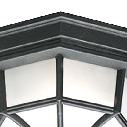 Atlas Lighting Cirque 10.5in 1-Light Outdoor Flush Mount | Transitional Black and White Frosted Glass | Covered Patio & Entryway | Model OL11385-BK