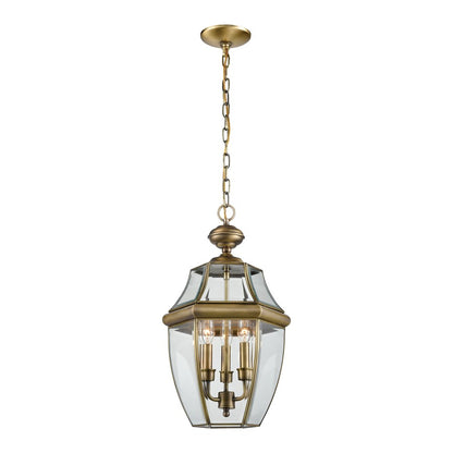 Atlas Lighting Ashford 12in 3-Light Outdoor Pendant | Traditional Antique Brass and Clear Glass | Porch & Patio | 12 x 12 x 21 in | Model OL11387-BS