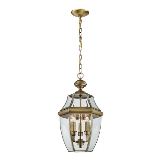 Atlas Lighting Ashford 12in 3-Light Outdoor Pendant | Traditional Antique Brass and Clear Glass | Porch & Patio | 12 x 12 x 21 in | Model OL11387-BS